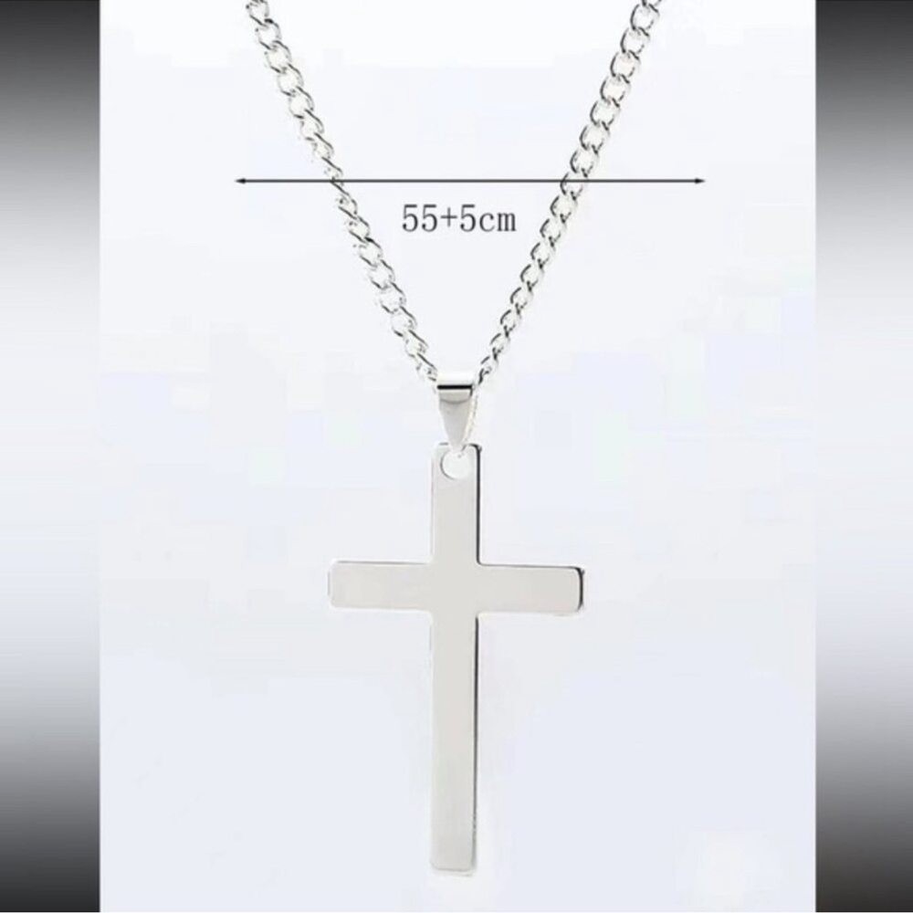Men Stylish Silver Cross Charm Necklace - Picture 3 of 3